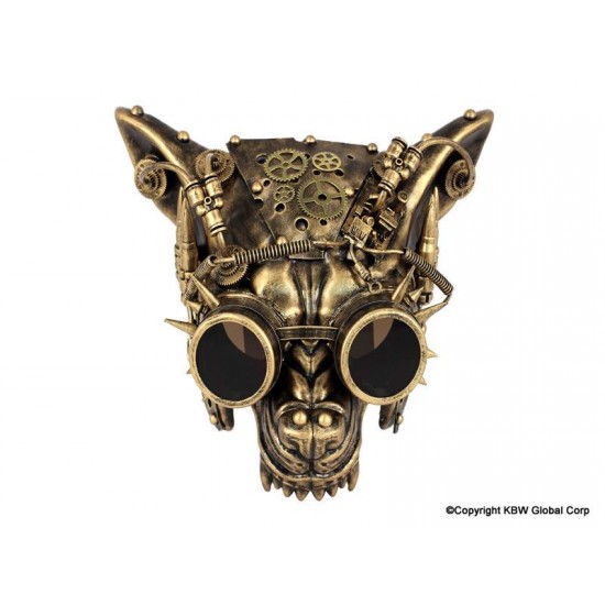 Gold Steampunk Wolf Mask with Goggles