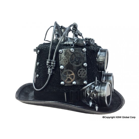 Silver Steampunk Pressure Gauge Top Hat
