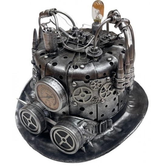 Silver Light-Up Steampunk Bullet Pressure Gauge Top Hat Silver Light-Up Steampunk Bullet Pressure Gauge Top Hat