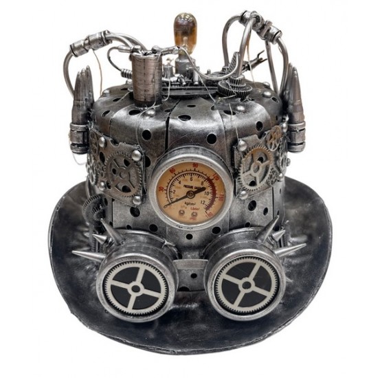 Silver Light-Up Steampunk Bullet Pressure Gauge Top Hat Silver Light-Up Steampunk Bullet Pressure Gauge Top Hat