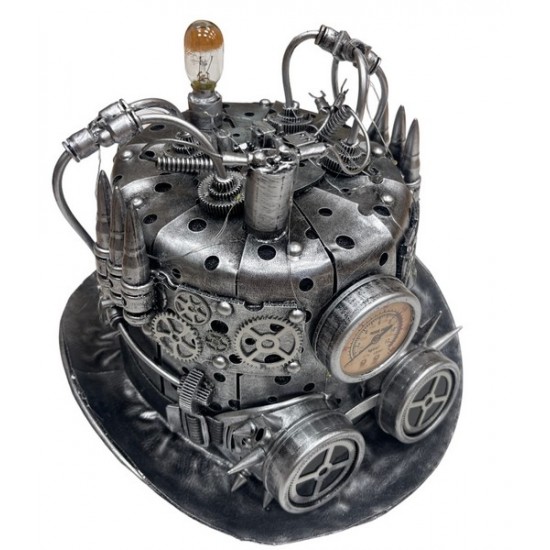 Silver Light-Up Steampunk Bullet Pressure Gauge Top Hat Silver Light-Up Steampunk Bullet Pressure Gauge Top Hat