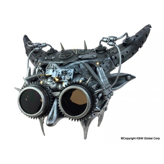 Silver Light-Up Steampunk Devil Horn Mask with Goggles