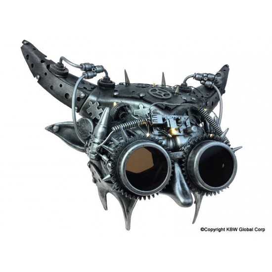Silver Light-Up Steampunk Devil Horn Mask with Goggles