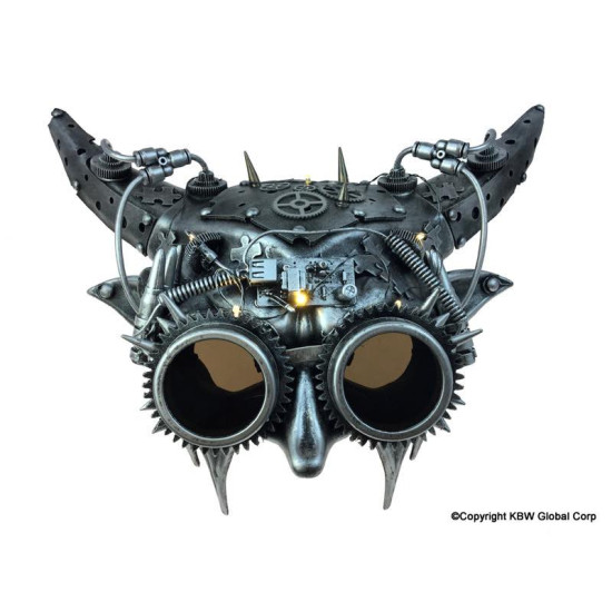 Silver Light-Up Steampunk Devil Horn Mask with Goggles
