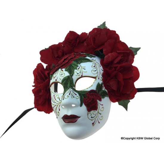 Day of the Dead Glitter Red Rose Mask