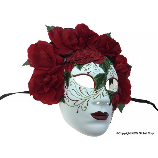 Day of the Dead Glitter Red Rose Mask