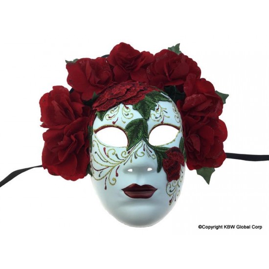 Day of the Dead Glitter Red Rose Mask