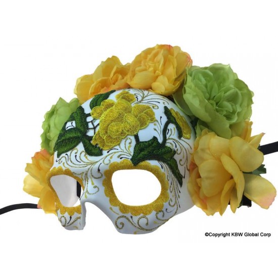 Day of the Dead Yellow Skull Half-Mask