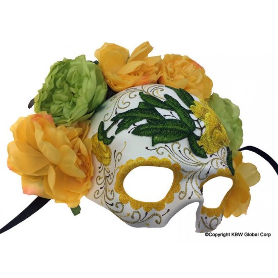 Day of the Dead Yellow Skull Half-Mask