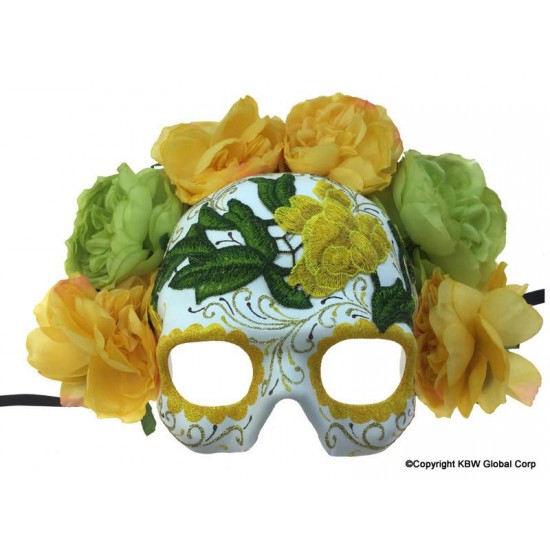 Day of the Dead Yellow Skull Half-Mask