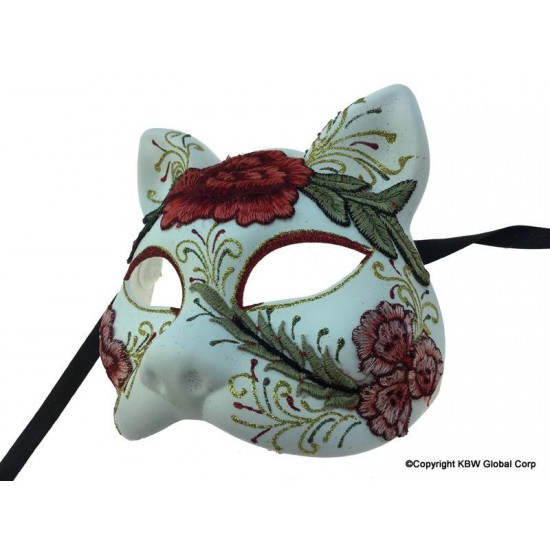 Day of the Dead Cat Red Floral Mask