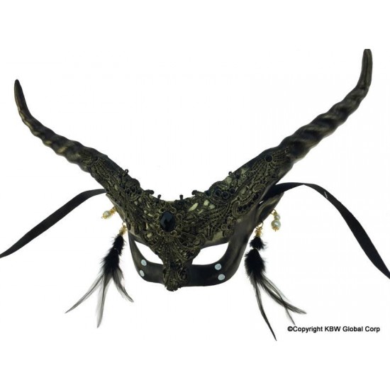 Gold Horned Steampunk Style Feather Mask Gold Horned Steampunk Style Feather Mask