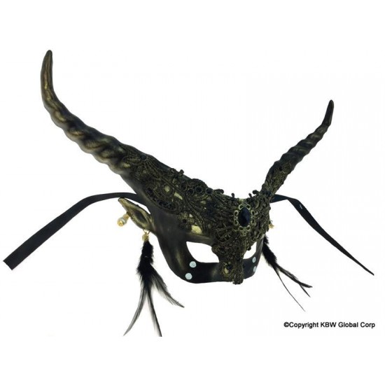 Gold Horned Steampunk Style Feather Mask Gold Horned Steampunk Style Feather Mask