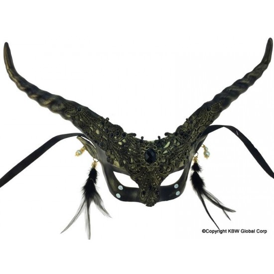 Gold Horned Steampunk Style Feather Mask Gold Horned Steampunk Style Feather Mask