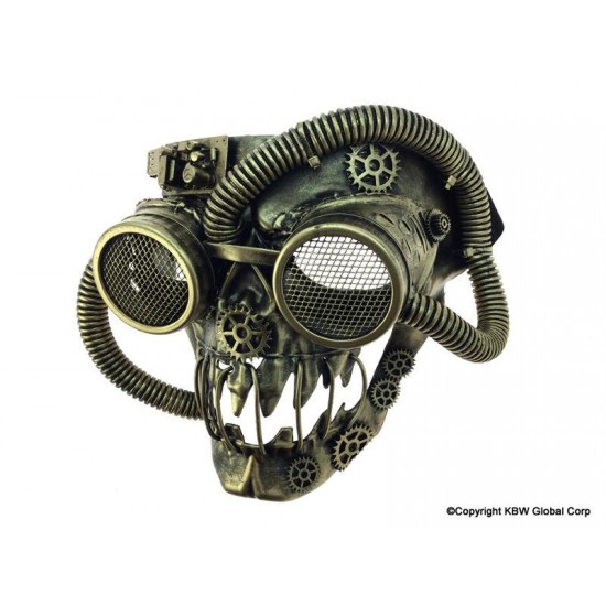 Gold Steampunk Skull Mask with Goggles