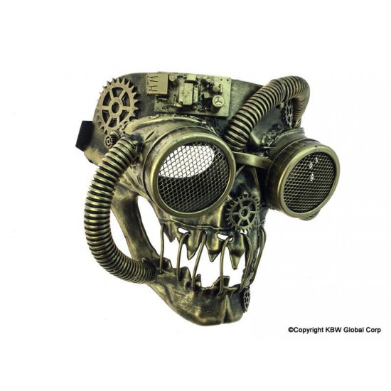 Gold Steampunk Skull Mask with Goggles