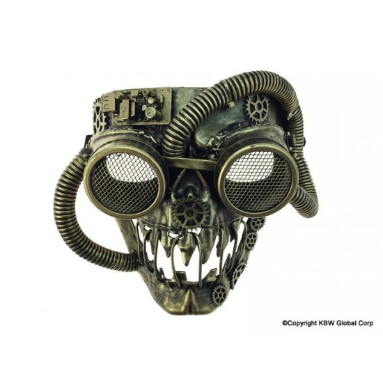 Gold Steampunk Skull Mask with Goggles