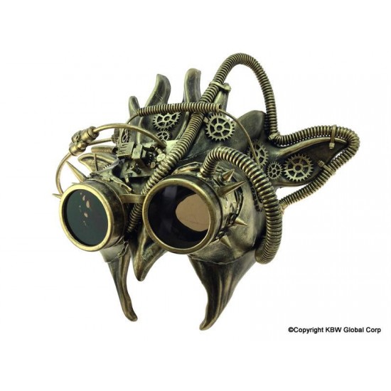Gold Steampunk Demon Mask with Goggles