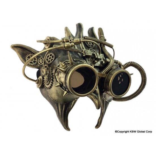 Gold Steampunk Demon Mask with Goggles
