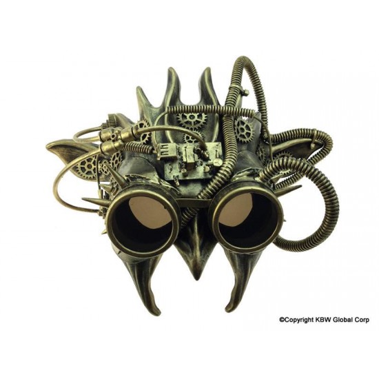 Gold Steampunk Demon Mask with Goggles