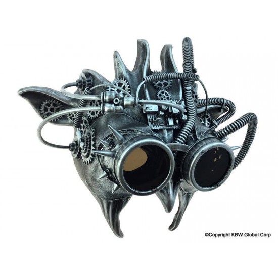 Silver Steampunk Demon Mask with Goggles
