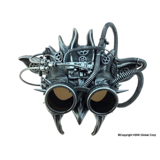Silver Steampunk Demon Mask with Goggles
