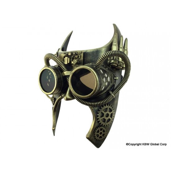 Gold Steampunk Horned Goggle Mask