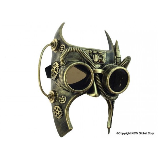 Gold Steampunk Horned Goggle Mask