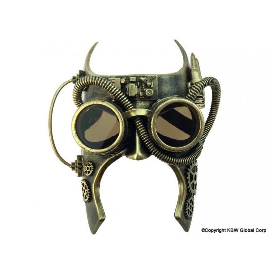 Gold Steampunk Horned Goggle Mask