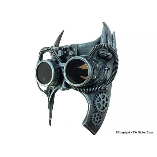 Silver Steampunk Horned Goggle Mask