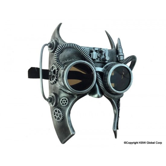 Silver Steampunk Horned Goggle Mask