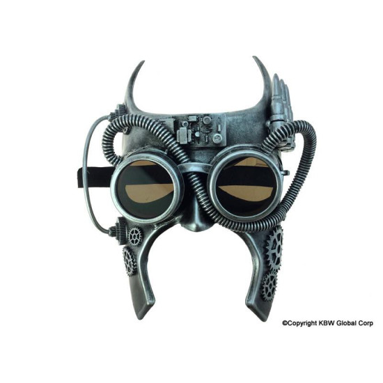 Silver Steampunk Horned Goggle Mask