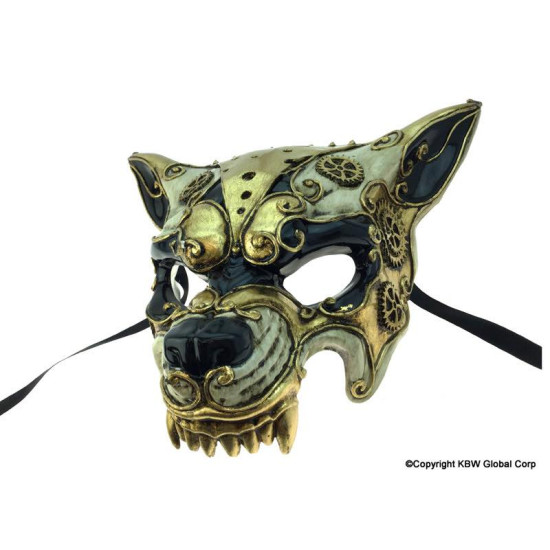 Gold Steampunk Wolf Mask