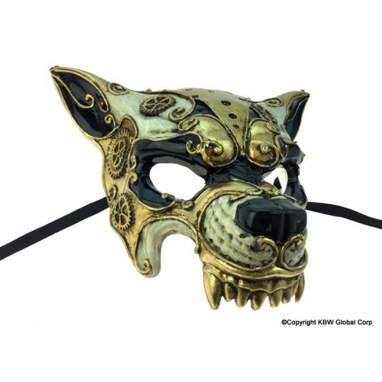 Gold Steampunk Wolf Mask