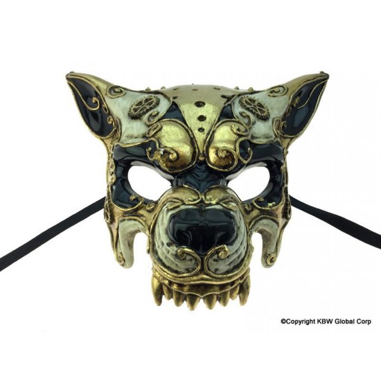 Gold Steampunk Wolf Mask