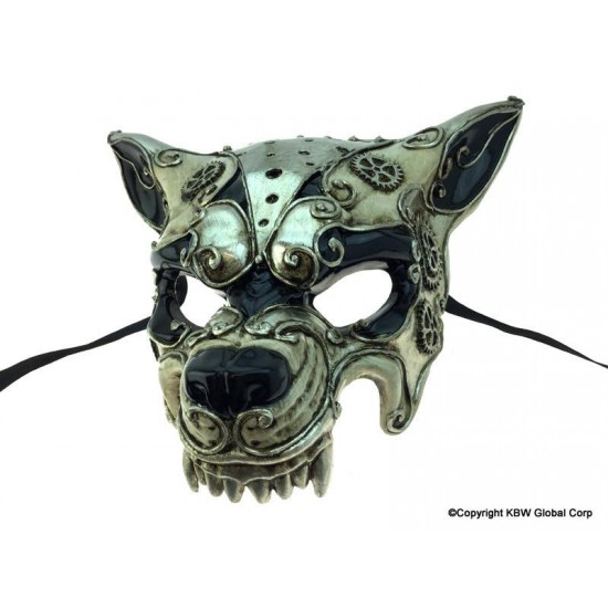 Silver Steampunk Wolf Mask