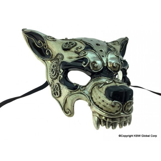 Silver Steampunk Wolf Mask