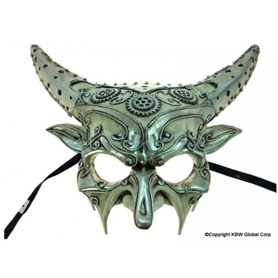 Silver Steampunk Horned Devil Mask