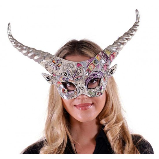 Silver Horned Masquerade Mask