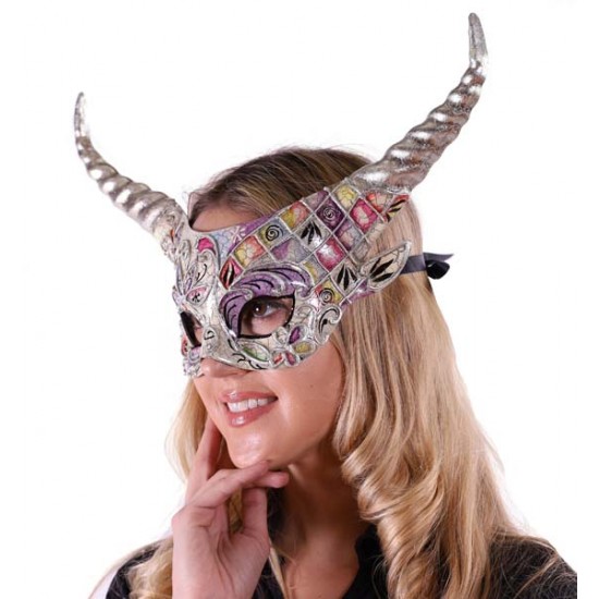 Silver Horned Masquerade Mask