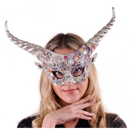Silver Horned Masquerade Mask