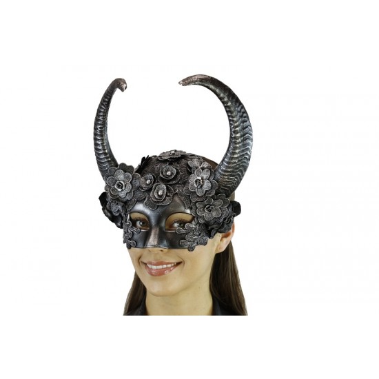 Silver Lace Horned Mask