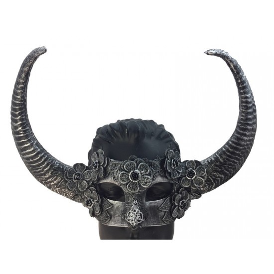 Silver Gothic Floral Horned Mask Silver Gothic Floral Horned Mask