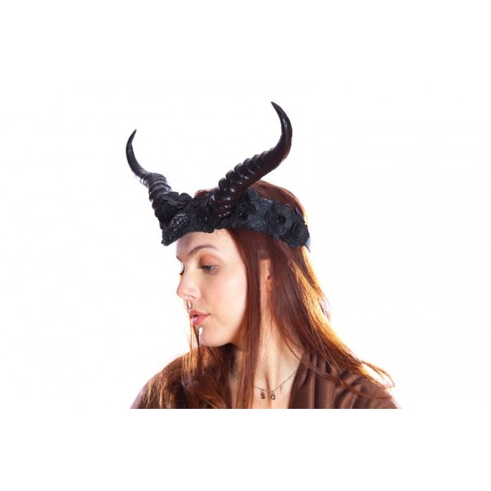 Black Floral Horned Headpiece Black Floral Horned Headpiece