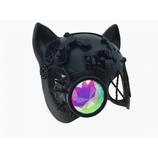 Black Steampunk Cat Mask with Kaleidoscope Lens Black Steampunk Cat Mask with Kaleidoscope Lens
