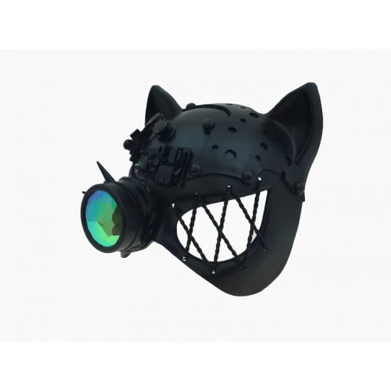 Black Steampunk Cat Mask with Kaleidoscope Lens Black Steampunk Cat Mask with Kaleidoscope Lens