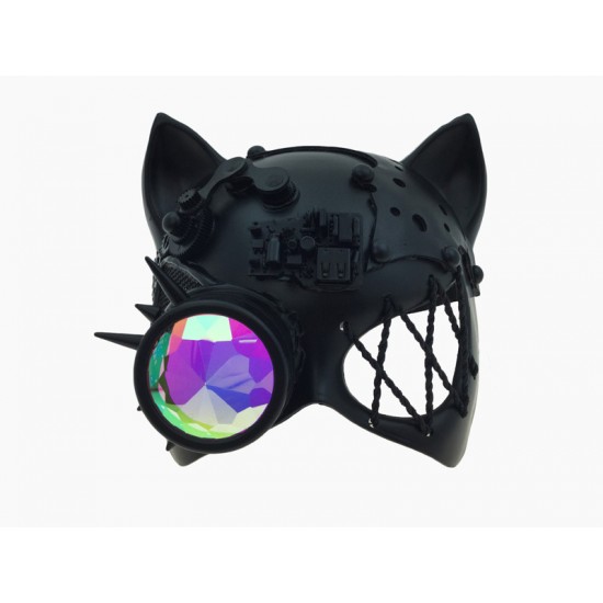 Black Steampunk Cat Mask with Kaleidoscope Lens Black Steampunk Cat Mask with Kaleidoscope Lens