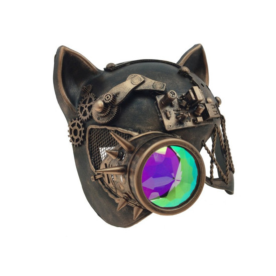 Copper Steampunk Cat Mask with Kaleidoscope Lens Copper Steampunk Cat Mask with Kaleidoscope Lens