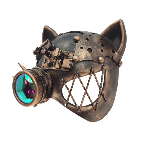 Copper Steampunk Cat Mask with Kaleidoscope Lens Copper Steampunk Cat Mask with Kaleidoscope Lens