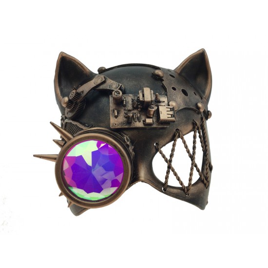 Copper Steampunk Cat Mask with Kaleidoscope Lens Copper Steampunk Cat Mask with Kaleidoscope Lens